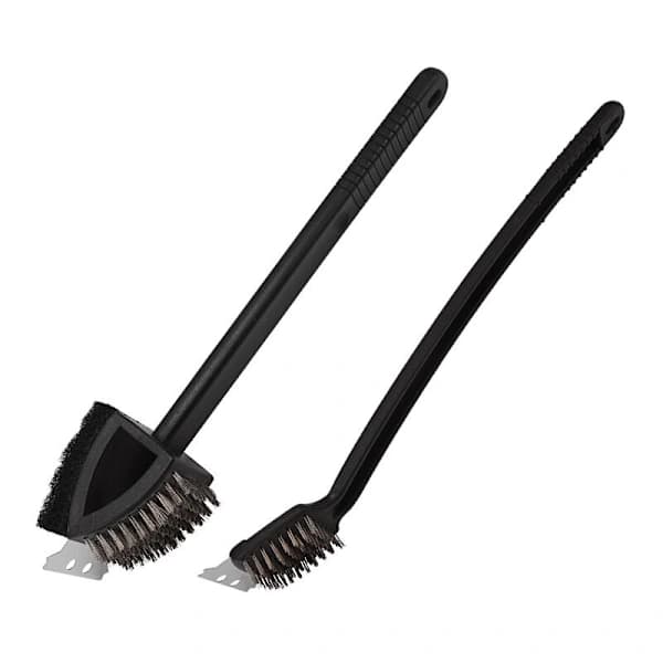 3-in-1 Grill Brush Griddle Scrubber with Scraper and Sponge for Outdoor Kitchen BBQ Cleaning Black 37 cm