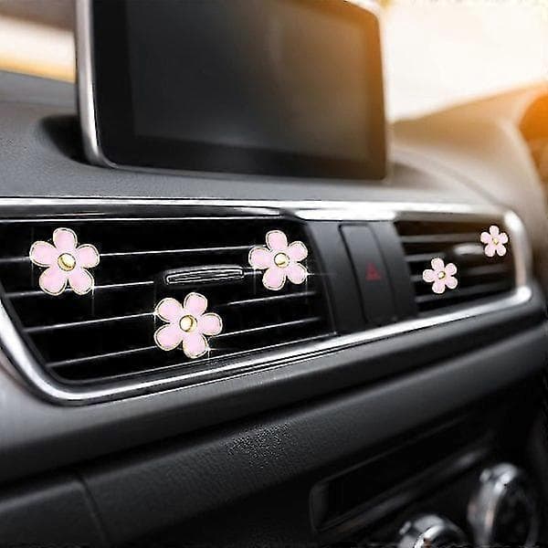 8 stk. lyserøde tusindfryd blomster luftventilclips, luftfrisker udløbsclips, bil klimaanlæg clips charm, bilinteriør