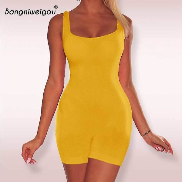 Bangniweigou Svart Skinny Romper Bodice Kvinnor Ärmlös Tank Playsuit Shorts Jumpsuit Solid Färg Casual Streetwear Body Suit