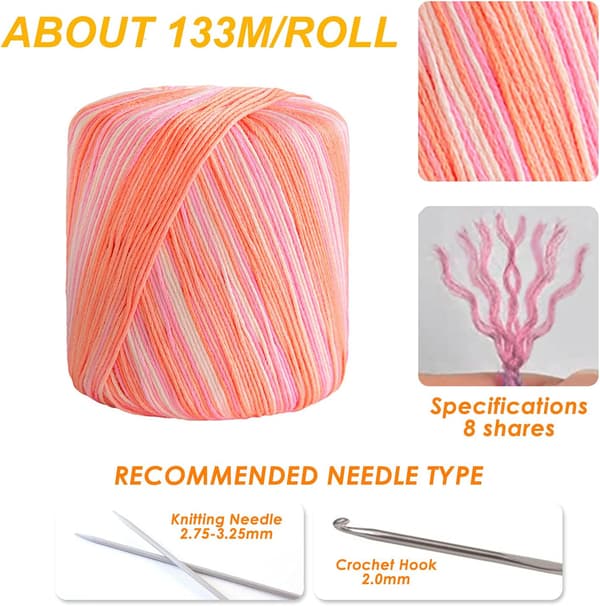 #Bomuldsgarnnøgle til strikning og hækling - orange pink, tyk multifarvet#