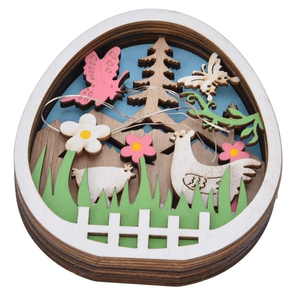 LED Wooden Easter Egg with Turkey Pattern, Natural Boxwood KLB