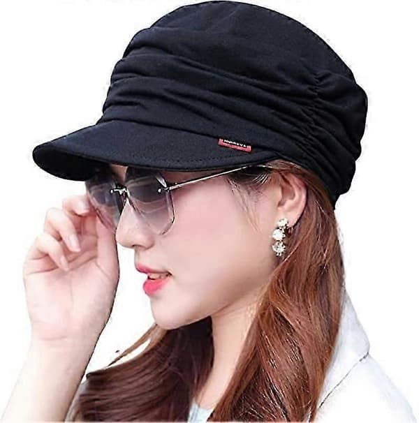 Mode Plisseret Dome Hat Dame Bomuld Maler Visir Hat 55-60cm (sort)