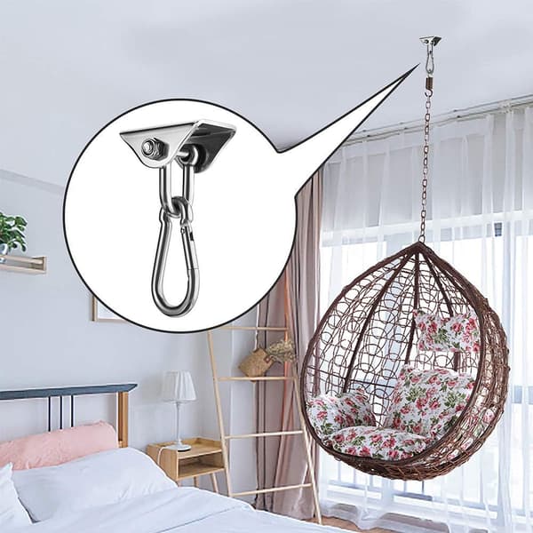 Gungfäste Krokar, Set med 2 Rostfritt Stål 180° Svängbara Hängkrokar med Karbinhakar