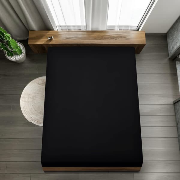 Sengelinned - Fitted Sheet - Sort, 140 x 200 cm - 35 cm Dyb Lomme til Tyk Madras - Børstet Mikrofiber Polyester