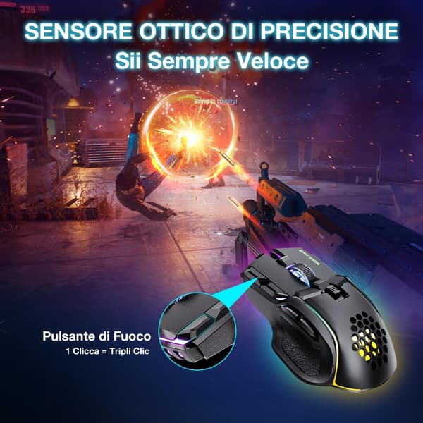 Kablet gamingmus, justerbar præcision 12800 DPI, computer PC USB gamingmus med 12 RGB-baggrundsbelysningstilstande, 10 programmerbare knapper