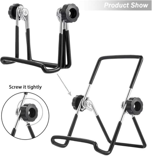 Adjustable Foldable Plate Holder, 1 Piece, Iron Display Stand, Desktop Decoration (Black, 19x14.5cm)