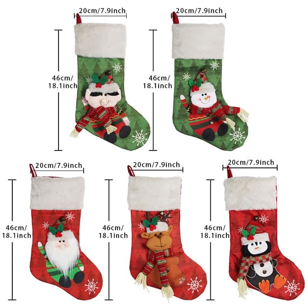 Julestrømper 5-pak, 18' julestrømper til trapper, pejs, hængende julepynt til hjemmet