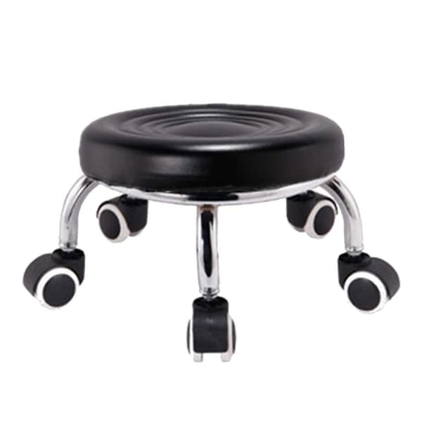 Low Rolling Stool with Wheels PU Leather Comfortable for Barbershop Garage Style