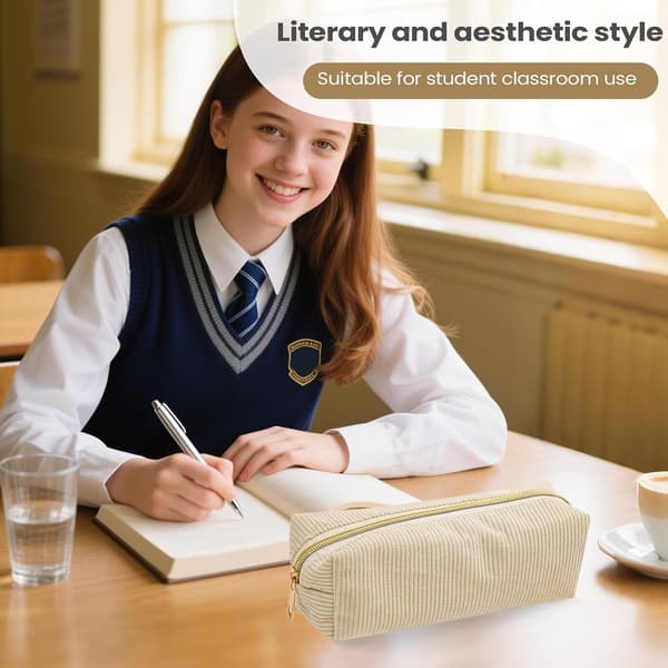 Zipper Pencil Case - Cute Pencil Case with Multiple Compartments, School Pencil Case, Canvas Pencil Bag (DB)