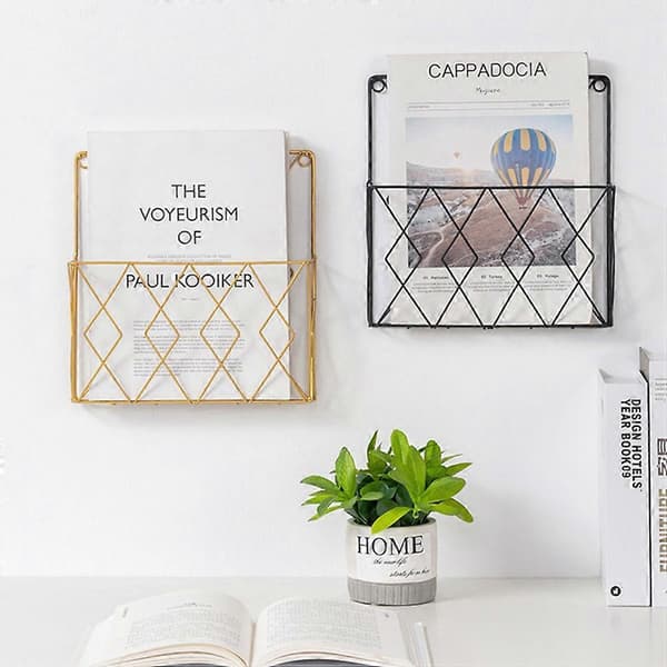 Wall Mounted Book Storage Shelf Magazine Holder Book Organizer Iron Bookend Black