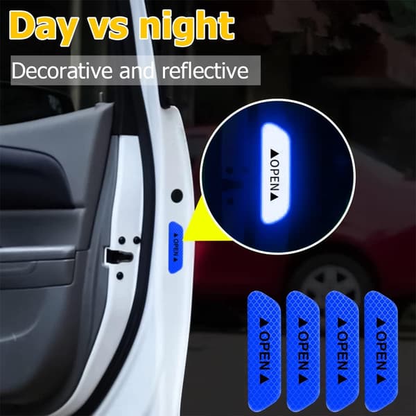 4 kpl auton oven avausvaroitustarroja, yöllä näkyvät autoturvatarrat