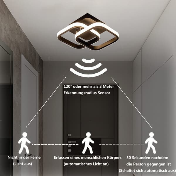 LED Ceiling Light with Motion Sensor Inside, 22W Warm White Ceiling Lamp, 24 * 20 * 9CM Sensor Light, Suitable for Hallways, Garages, Bathrooms