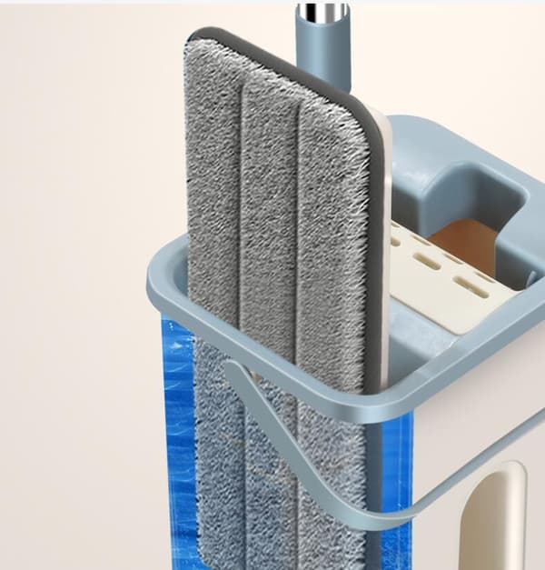 360° Flat Press Mikrofiber Flat Mopp Bøtte Sett, 1 Moppesett + 2 Pader