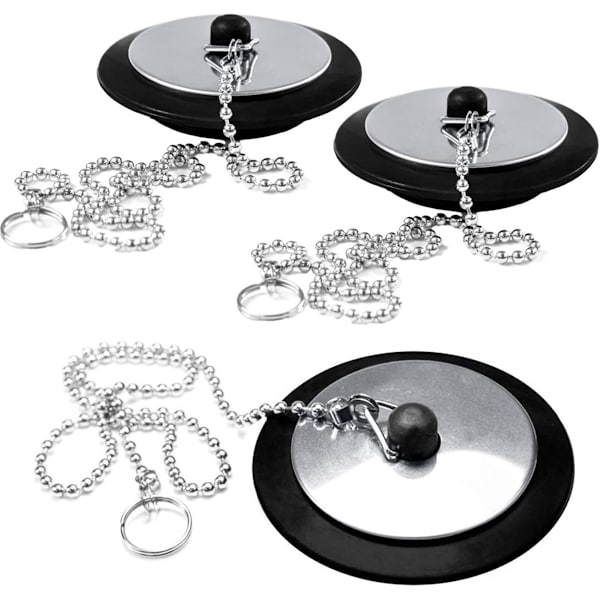Allecto Plus - Universal Drain Plug 3 Pieces - Drain Plug with Chain - Bathroom & Kitchen