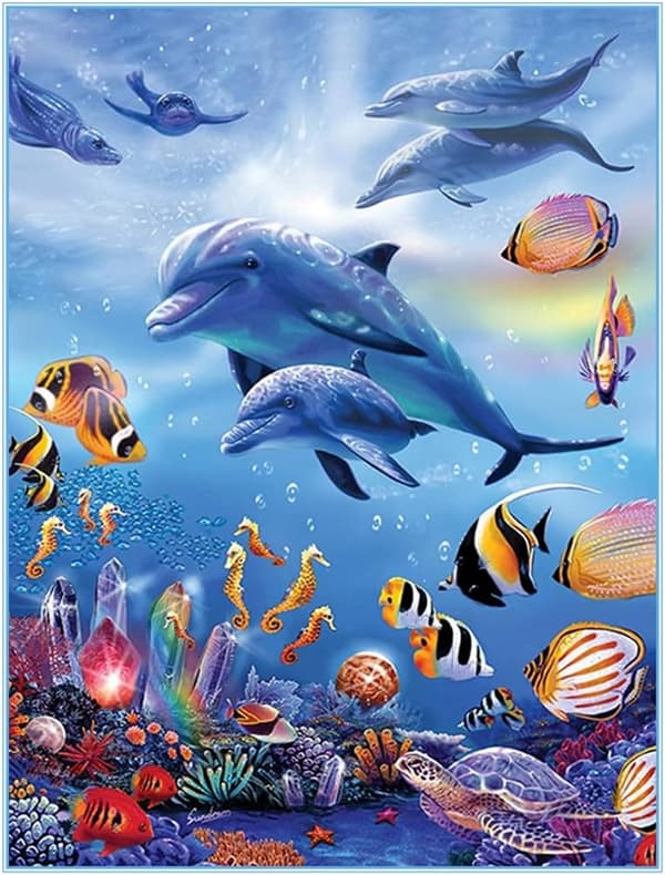 30x40cm, delfin 5d diamantmaleri strassbroderi lerret（