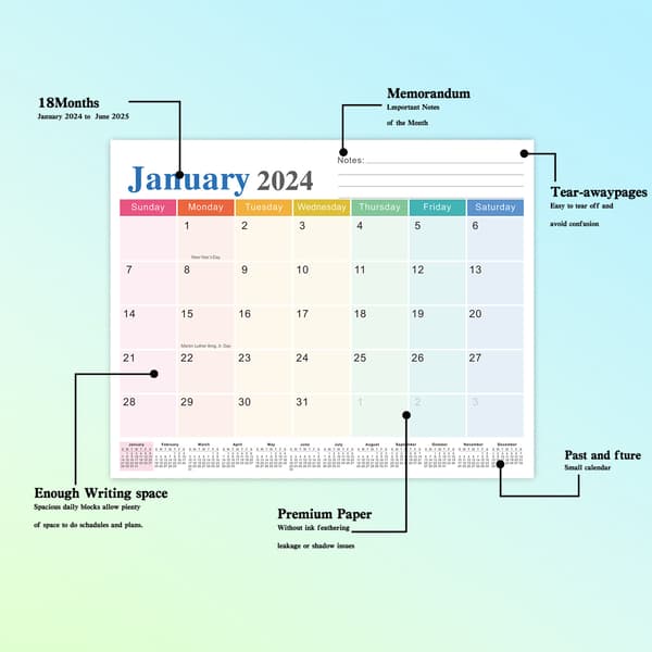 Vægkalender 2024 Magnetisk Absorption Køleskabsmærkat Kalender