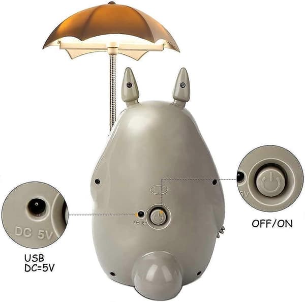 Totoro LED Nattlampe for Barn, USB Oppladbar Leselampe, Søt Dyrefigur, Dekorasjon til Gutter og Jenters Soverom (FMY)