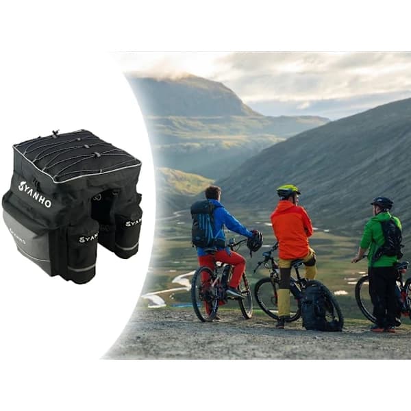 Cykel taske 60L med 7 rum Regnslag Reflekterende Polyester til Cykelpendling og Touring Sort