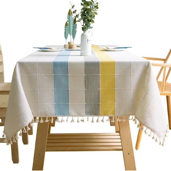 Rektangulær bomull- og linduk med dusker, flerfarget 60*60CM 60*60CM
