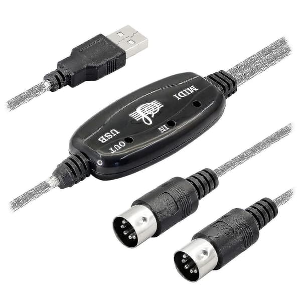 USB MIDI-kabeladapter, Type A til DIN 5-Pin Dobbel for Keyboard, PC, Studio med LED [DB] Som vist As shown