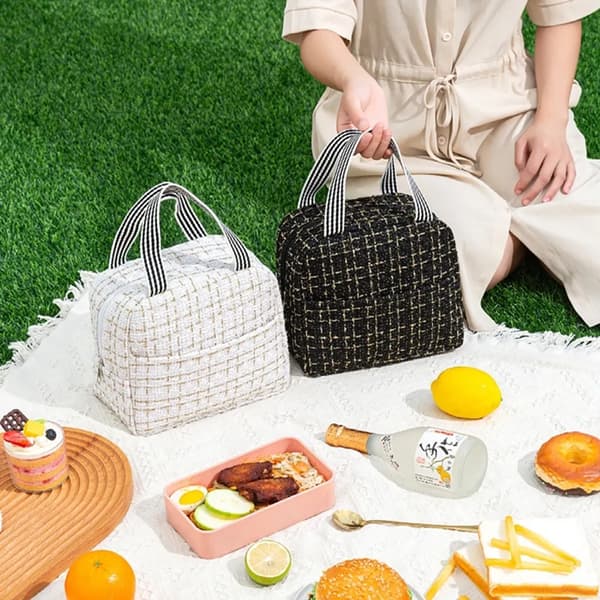 Kjølebag, lunsjbag, piknikbag, termobag, vanntett lunsjbag, isolert tote-bag, lunsjbag for kvinner, voksne, studenter og barn, svart