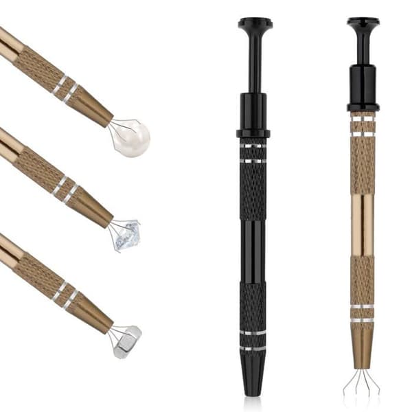 Kuglegrebstang - 2 stk., 12 cm, 4 kløer - Sort/Brun - Velegnet til diamanter, smykker
