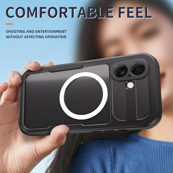Waterproof Outdoor Case for iPhone 16 - Underwater Diving Case with Wrist Strap - Sensitive Touchscreen - Black
