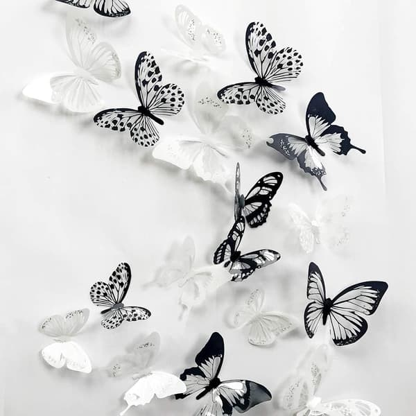36 kpl 3D värikkäitä perhoskristalliseinätarroja liimalla
