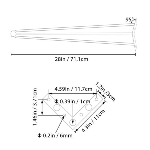 Bordben - VEVOR - 4 stk - 28 \" / 71,1 cm - Kulstofstål - Bæreevne 100 kg F25 - Sort