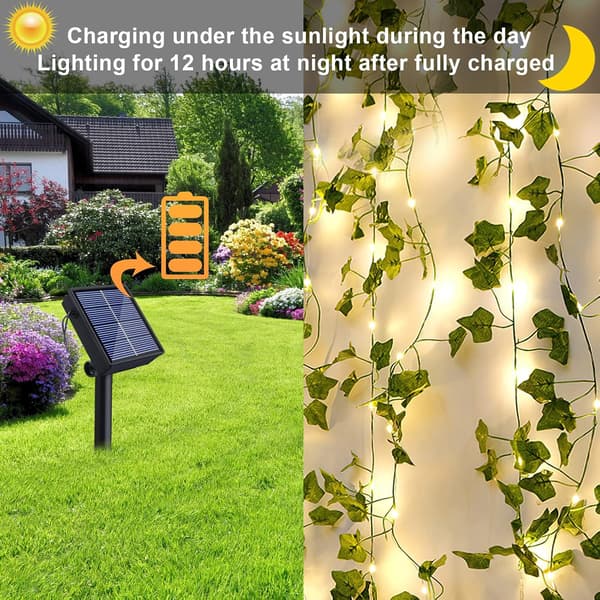 Solar String Lights Outdoor 100LED 12M Garland String Lights Artificial Ivy Leaves 8 Modes LED Ivy Vine String Waterproof