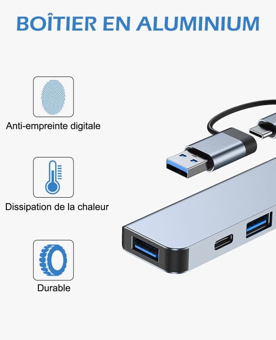 UPLAYTECK USB C Hub 7 i 2 USB Strømforsyningsdockingstation Adapter Kompatibel med Macbook iMac iPad iPhone 1*USB 3.0, 4*USB 2.0