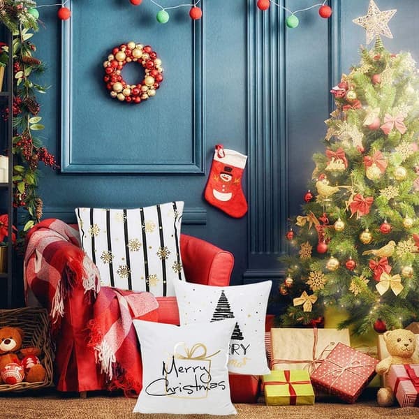 4-pack Merry Christmas kuddfodral 45 x 45 cm prydnadskudde 45 x 45 cm