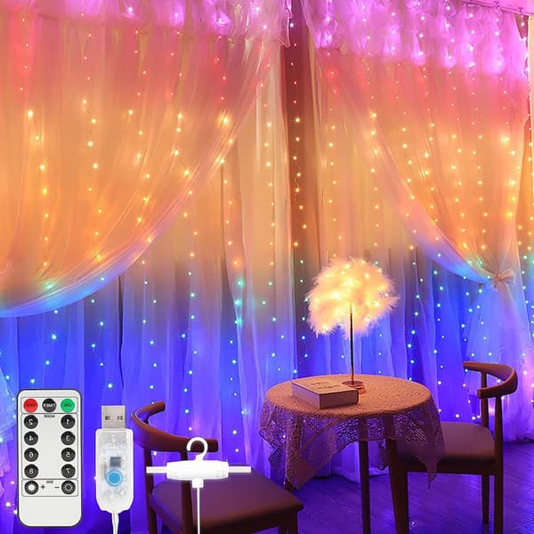 LED-valoverho, valoverho 300 LED USB neljä väriä KLB