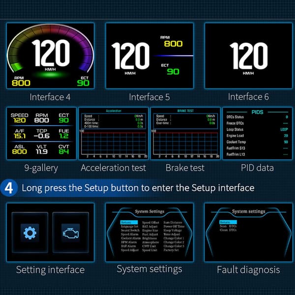 P12 5.8 TFT OBD2 HUD Head-Up Display Digital Bilhastighetsprojektor Kjørecomputer Turteller OBD2 Projektor