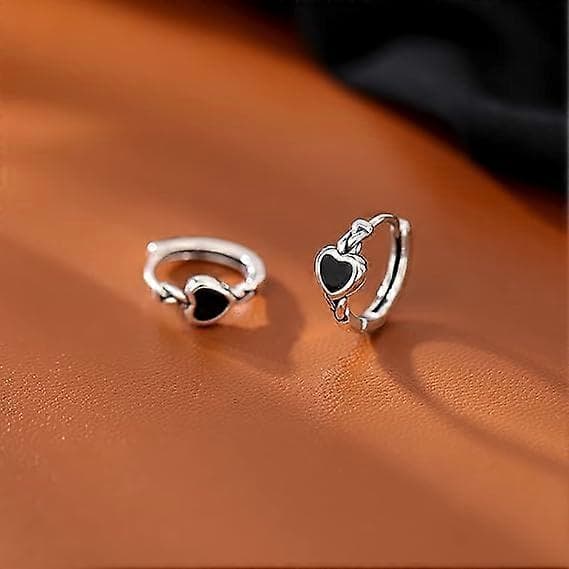 925 Sterling Sølv Sorte Hjerte Hoop Øreringe til Kvinder Hjerte Huggie Øreringe Hoop