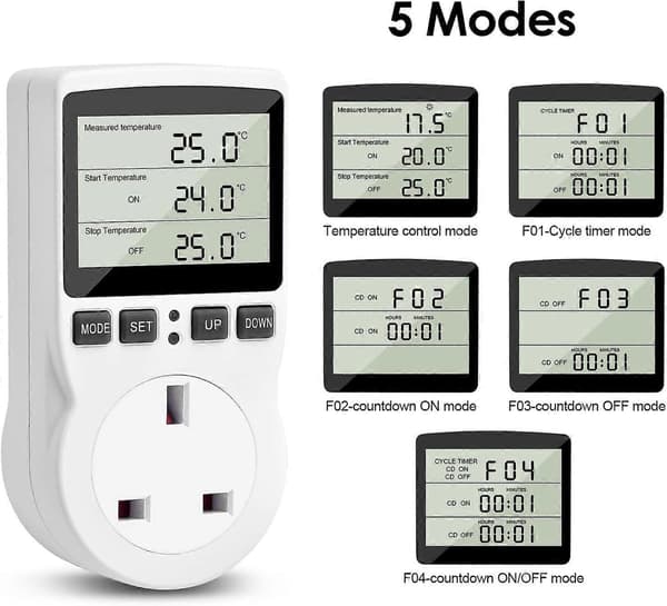 Digital Termostat, 230V Temperaturkontroller Uttak, 13A Timer med Sensor for Reptiler Drivhus Hjemmebrygging EU EU
