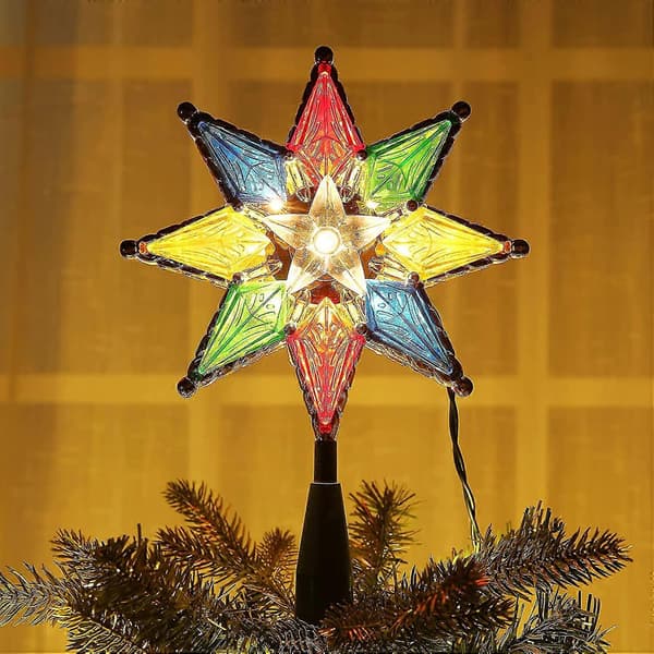 Christmas Star Tree Topper. 20 cm Illuminated Double-Sided Christmas Tree Star. 8-Pointed Multicolored Christmas