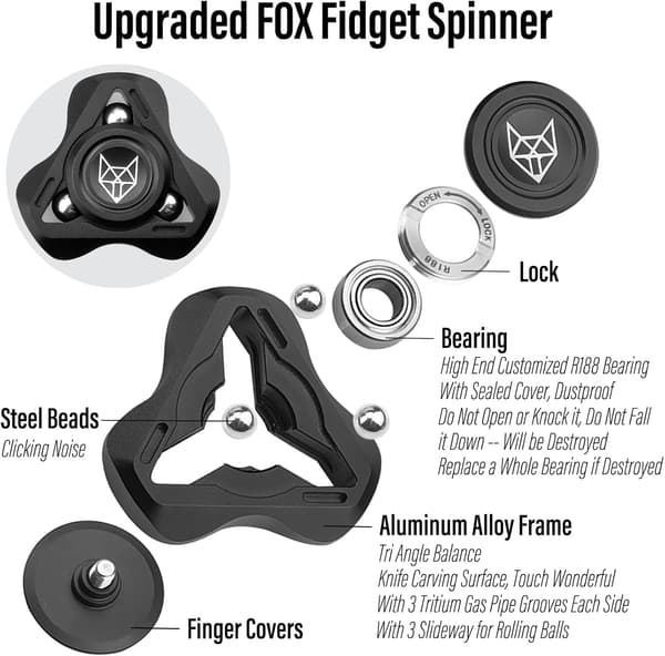 Metal Fidget Spinner-legetøj til voksne, helt i rustfrit stål 1,5 tommer, sort