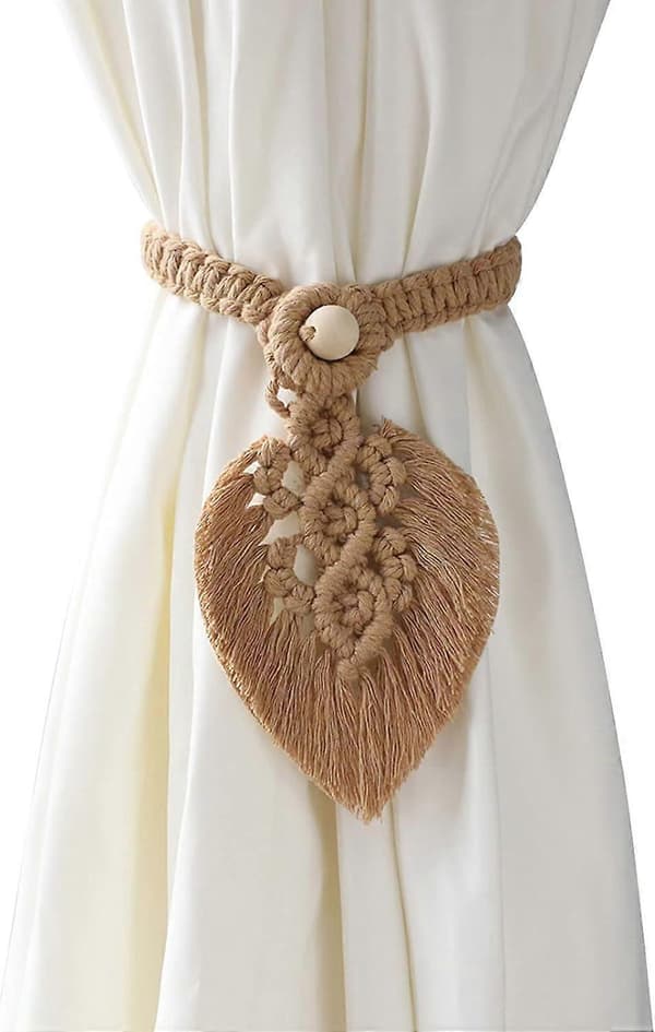 Boho Gardinbinding, Blad Bomuld Makramé Gardinklemmer, Fjer Gardinklemmer