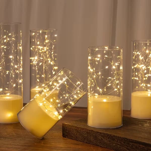 Transparent Glass Star LED Light Lamp with Simulated Wax Base, Suitable for Bedroom, Dining Table, Wedding Party Soft Lighting Background