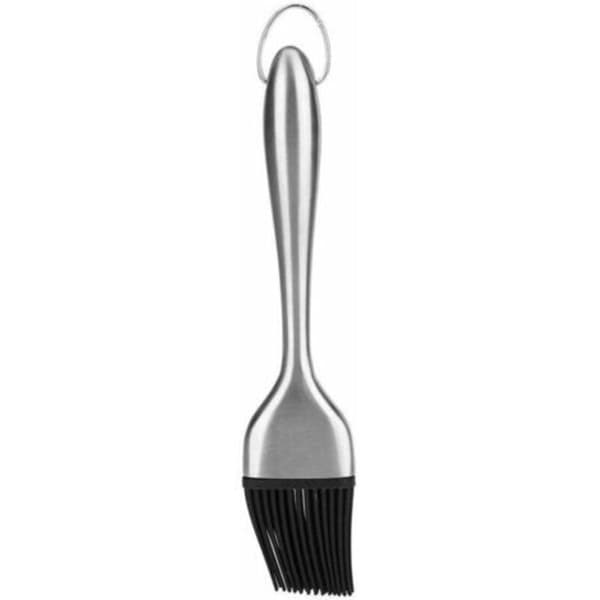 20 cm grillborste – Värmebeständig silikonborste för matlagning – Handtag i rostfritt stål (1-pack) (FMY)