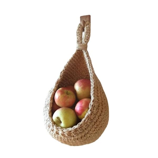 Wall Mounted Basket for Vegetables and Fruits, Rustic Style, Bohemian, Hand-Woven, for Kitchen Storage Blue