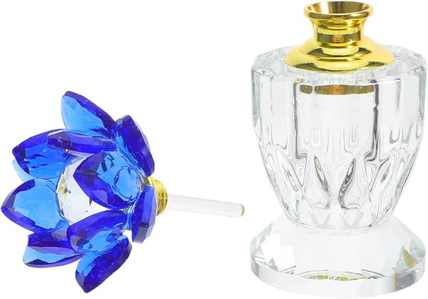 Krystallparfymeflaske 3ml/0.1oz, Lotusblomstdekorasjon, bærbar påfyllbar duftbeholder for stue, kvinner, blå -