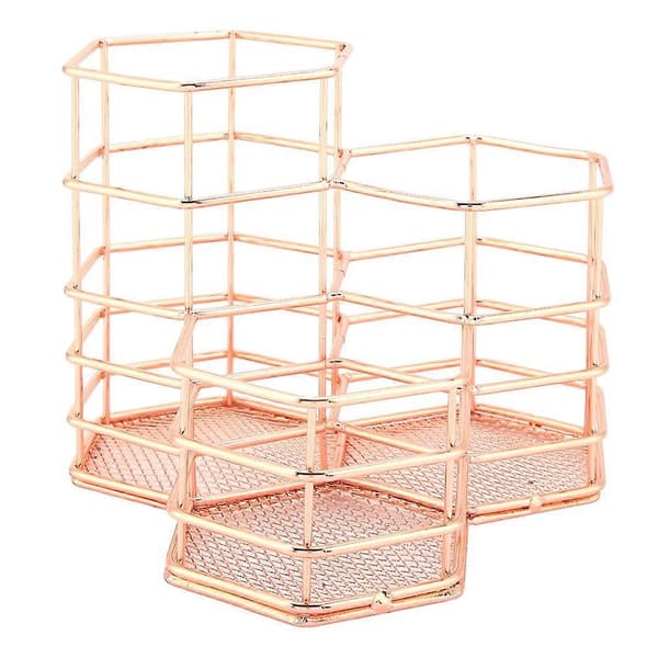 Trådränder Pennhållare Rund Järn Mesh Pennkopp Skrivbordsorganisatör (roséguld)