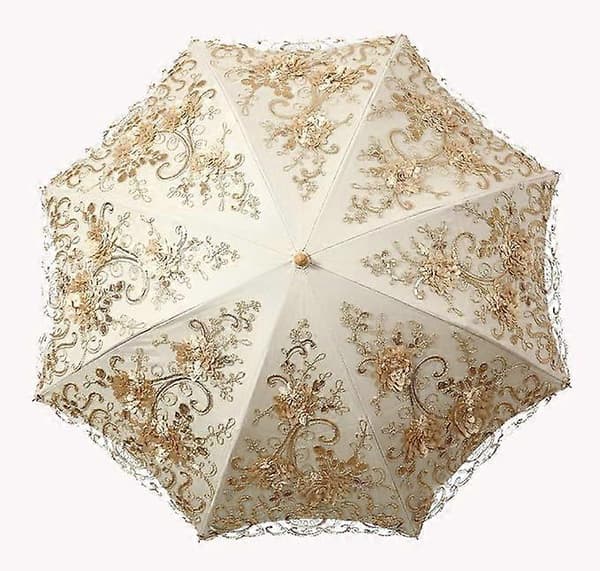 Broderet blonde dobbelt lag anti-UV parasol solbeskyttelse regn- og snefaldbart paraply til kvinder