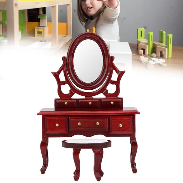 1:12 Dollhouse Miniature Bedroom Furniture Dressing Table Stool Model Toy Accessories Simulation Dressing Table
