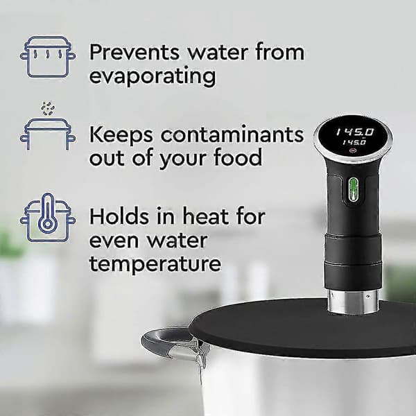 Sous Vide Præcision Kulinarisk Komfur Silikonelåg Passer Til 10.5 \" Gryde Letvægts Forsegling Isolerende C Sort Black