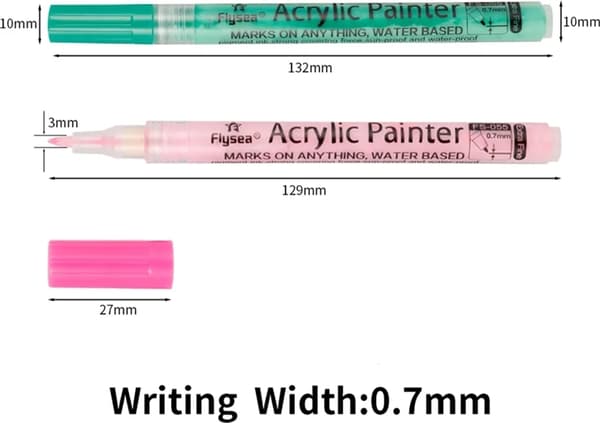 28 vattentäta akrylpennor för DIY stenmålning, canvas, trä, glas, 0,7 mm spets