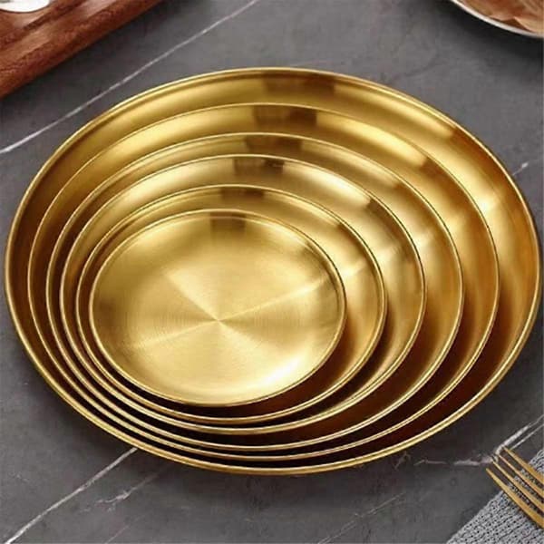 Rustfri rund tallerken, campingtallerkener, rustfri stabelbar middagstallerken 23 cm