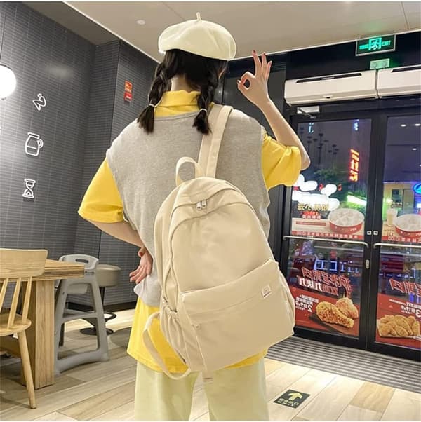 School Bag for Teenagers, Large Capacity Nylon Backpack white white